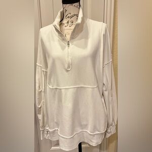 Free People Movement In The Clouds Cream Quarter Zip Pullover.